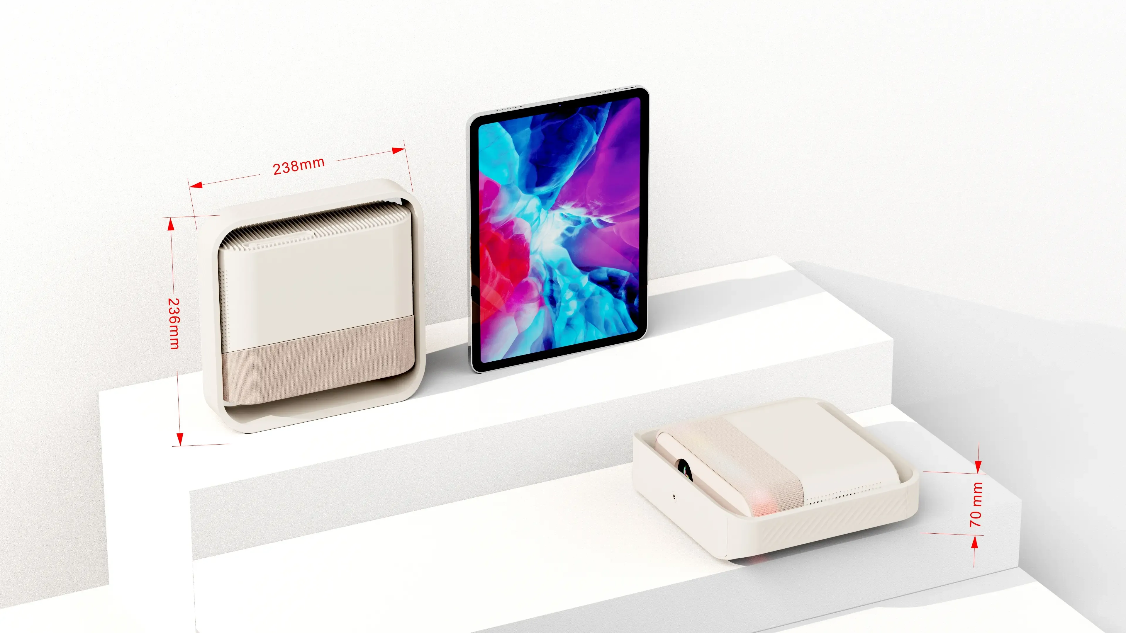 velec LUNA ONE slim 1080P projector compared with a tablet-size device